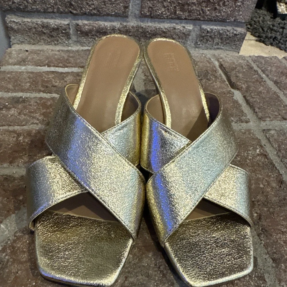Nordstrom Rack Lauren Slide Gold Open Square Toe Sandals Women's Size 8M #416 - Picture 11 of 16